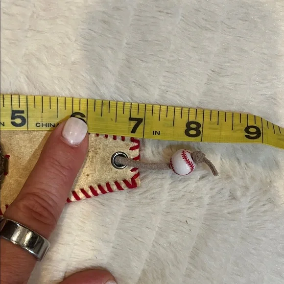 Baseball leather Silver and Cream Cuff Bracelet - Picture 6 of 6